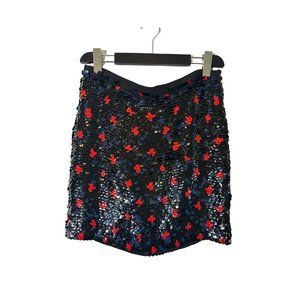 Derek Lam Navy Red Paillette Sequin Mini Skirt Glam Party Holiday Designer